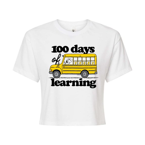 Peanuts - 100 Days Of Learning - Juniors Cropped Cotton Blend T-Shirt