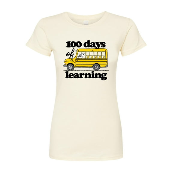 Peanuts - 100 Days Of Learning - Juniors Fitted Graphic T-Shirt