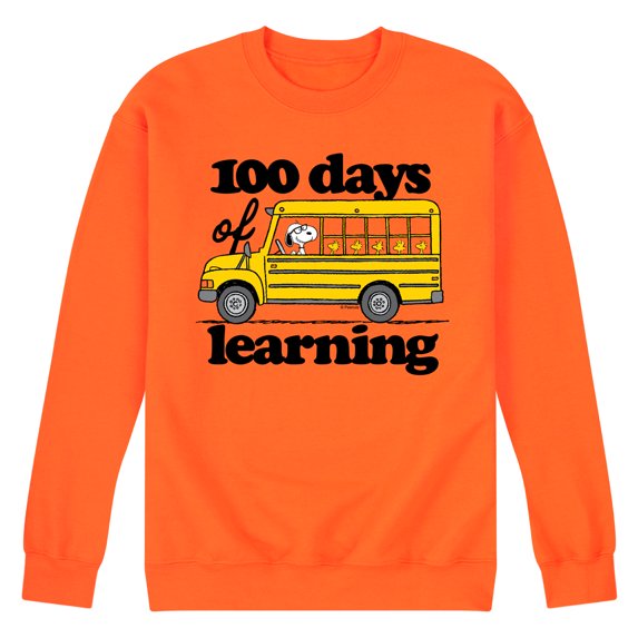 Peanuts - 100 Days Of Learning - Men's Crew Neck Fleece Pullover