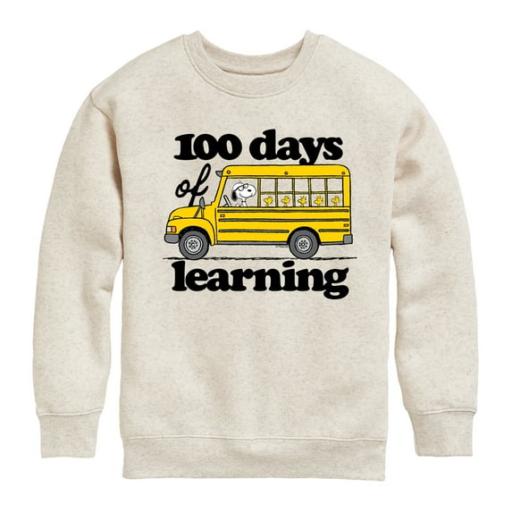 Peanuts - 100 Days Of Learning - Toddler & Youth Crewneck Fleece Sweatshirt