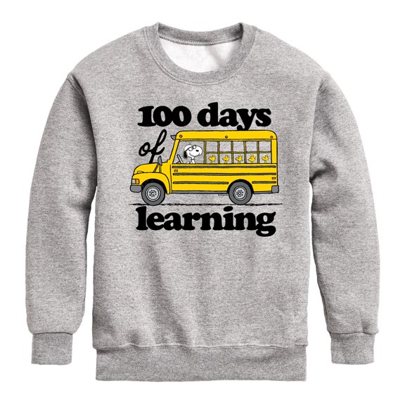 Peanuts - 100 Days Of Learning - Toddler & Youth Crewneck Fleece Sweatshirt