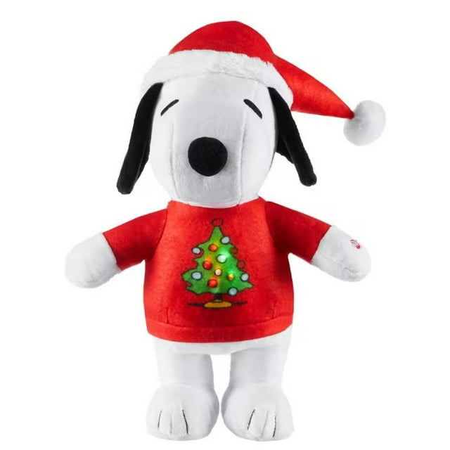 Peanuts 14" Dancing Snoopy in Red Sweater with Christmas Tree, plays