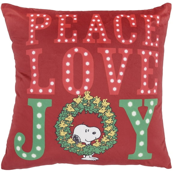Peanuts 18" Square Fabric Light-up Peace Love Joy Throw Pillow in Red