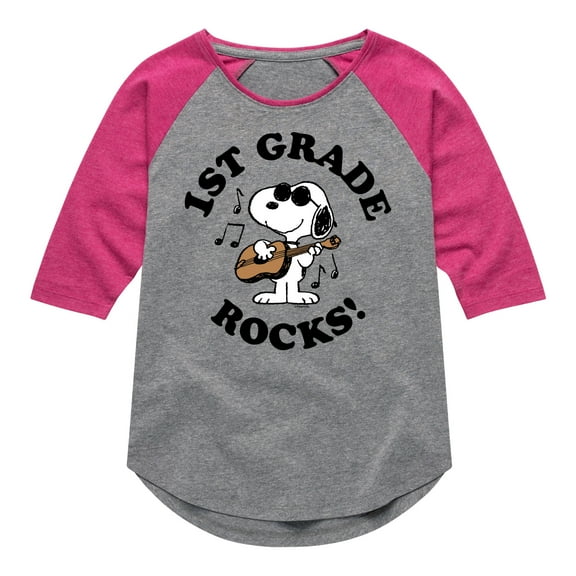 Peanuts - 1st Grade Rocks - Toddler And Youth Girls Raglan Graphic T-Shirt