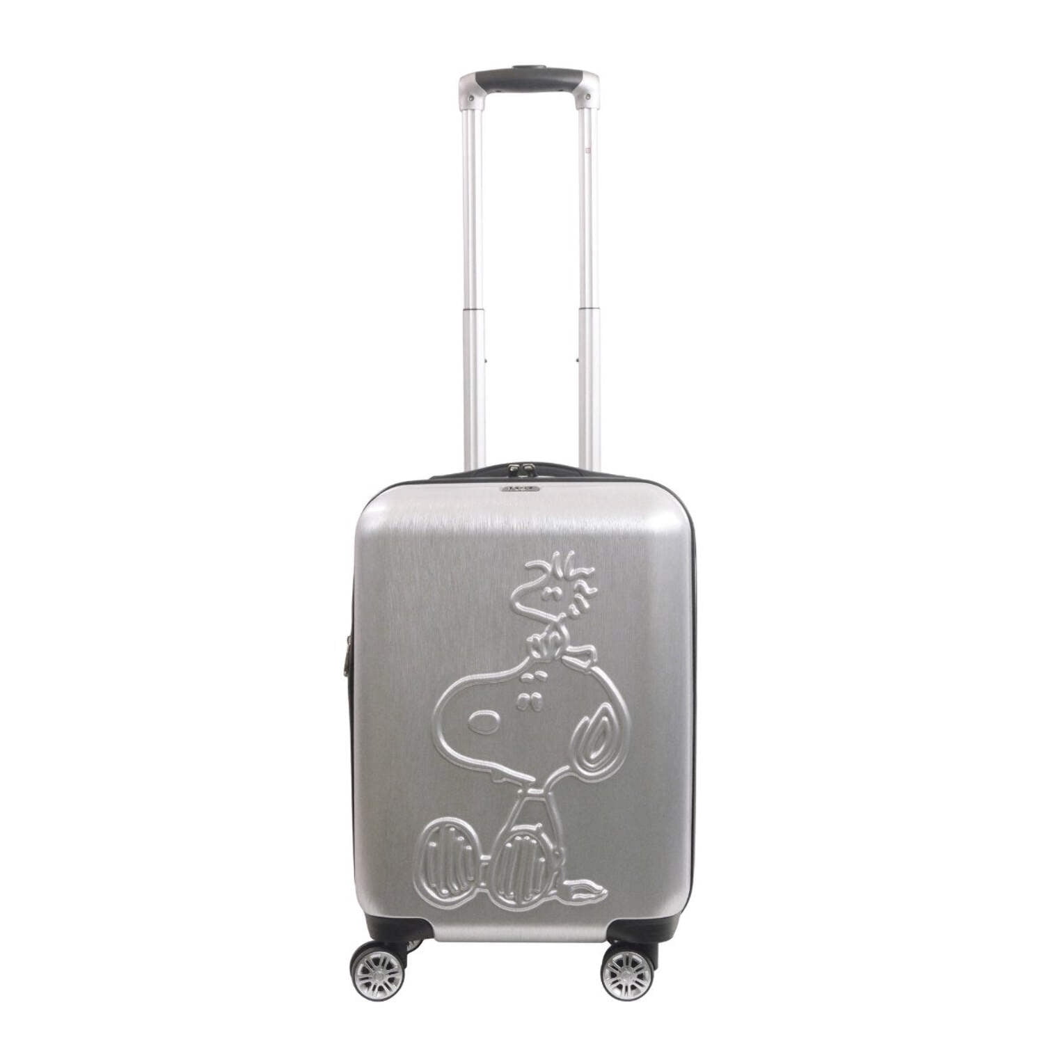 Peanuts 22 Inch Carry On Rolling Luggage, Snoopy and Woodstock Hardshell Suitcase with Wheels, Silver
