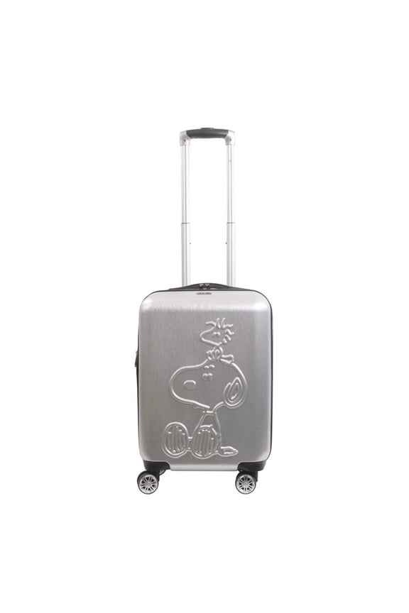 22 Inch Carry On Rolling Luggage, Snoopy and Woodstock Hardshell Suitcase with Wheels, Silver