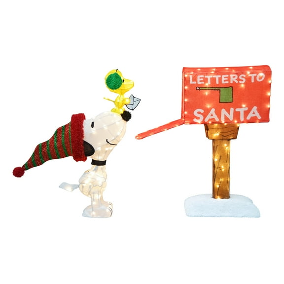 Peanuts 42in Peanuts 3D PreLit LED Yard Art Letters to Santa Set of 3 Snoopy/ Woodstock / Mailbox Twinkle