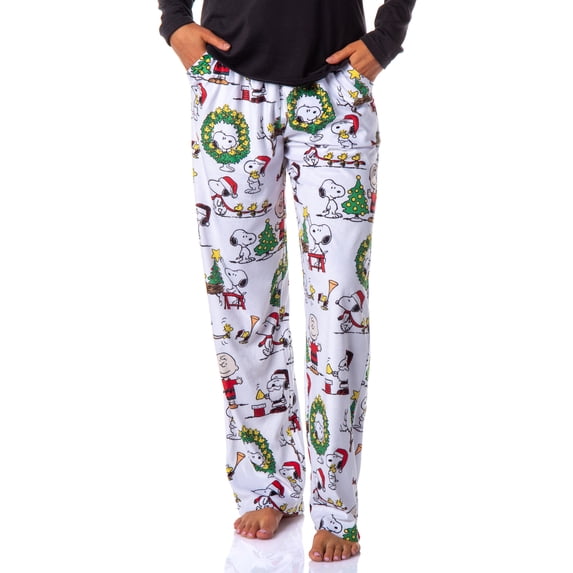 Peanuts Adult Christmas Holiday Charlie Brown Snoopy Santa Woodstock Lounge Sleep Pajama Pants For Men Women