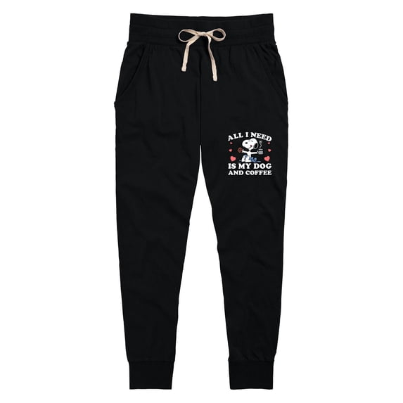Peanuts - Snoopy All I Need Is My Dog and Coffee Graphic Jersey Joggers
