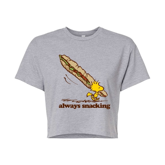 Peanuts - Always Snacking - Juniors Cropped Cotton Blend T-Shirt