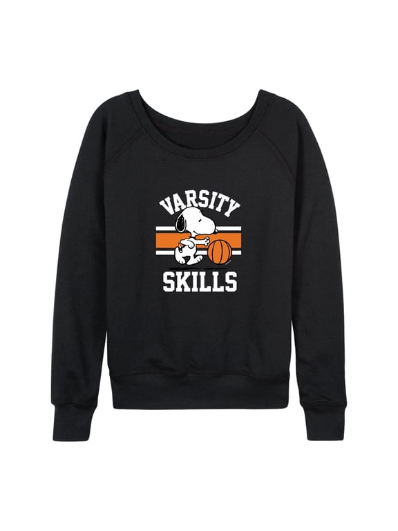 - Athletic Snoopy Women's Lightweight French Terry Wide Neck Long Sleeve Graphic Shirt