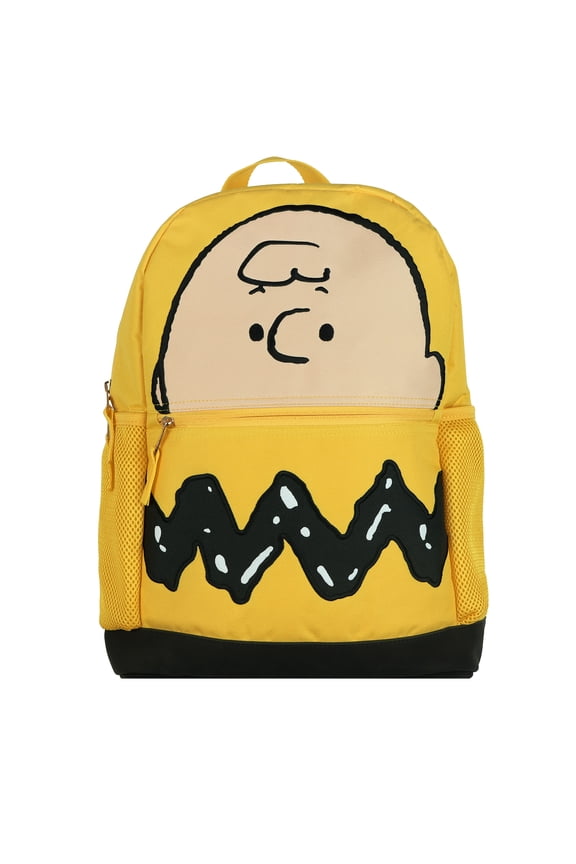 Peanuts Backpack Charlie Brown Yellow 16" Book Bag with Adjustable Shoulder Straps Tech Sleeve