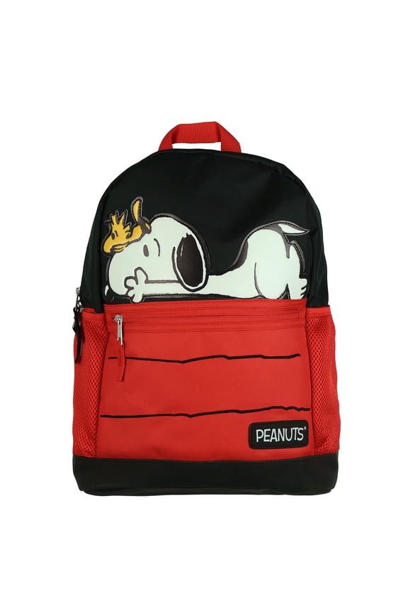Peanuts Backpack Snoopy & Woodstock Red Dog House 16" with Tech Sleeve Padded Adjustable Straps Book Bag