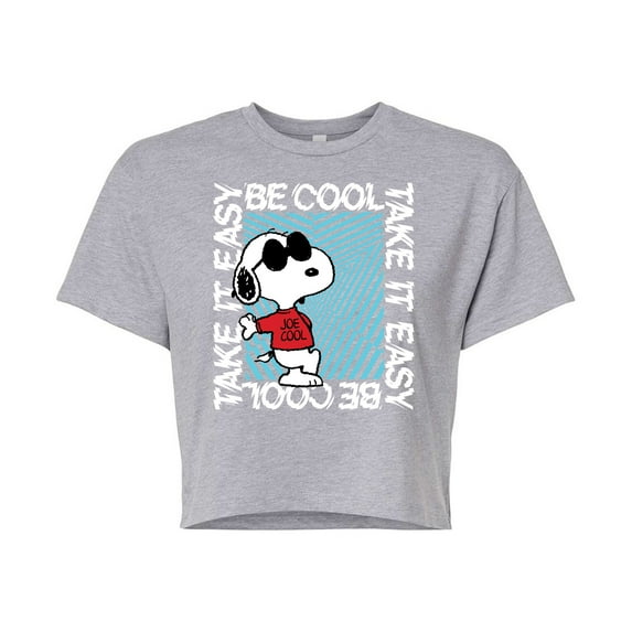 Peanuts - Be Cool, Take It Easy - Snoopy - Juniors Cropped Cotton Blend T-Shirt