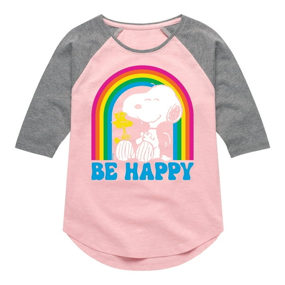 Peanuts - Be Happy Rainbow - Toddler & Youth Girls Raglan Graphic T-Shirt