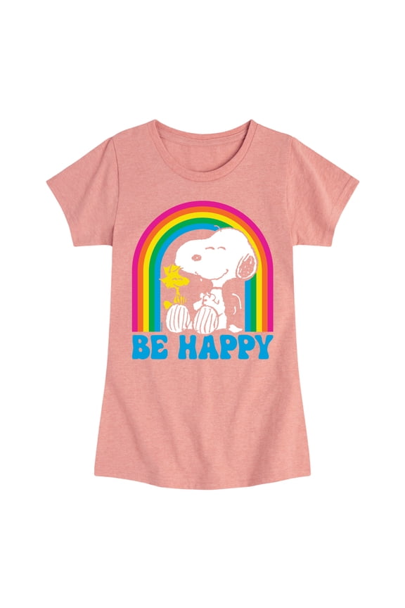 - Be Happy Rainbow - Toddler & Youth Girls Short Sleeve Graphic T-Shirt