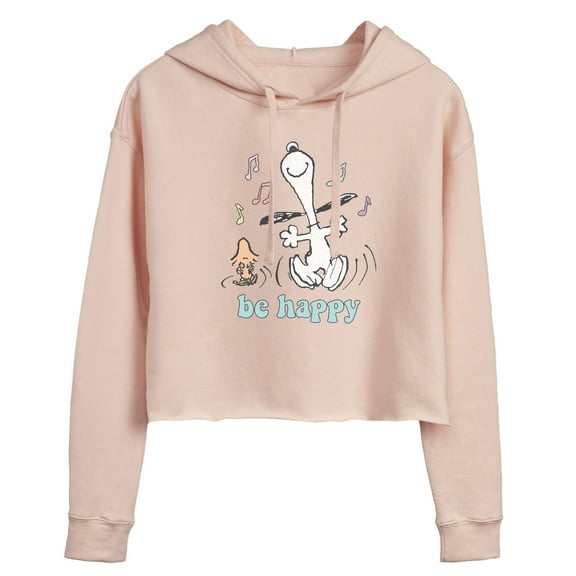 Peanuts - Be Happy Snoopy And Woodstock - Ladies Cropped Hoodie