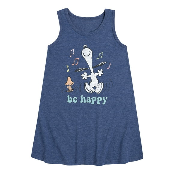Peanuts - Be Happy Snoopy And Woodstock - Toddler & Youth Girls A-line Dress