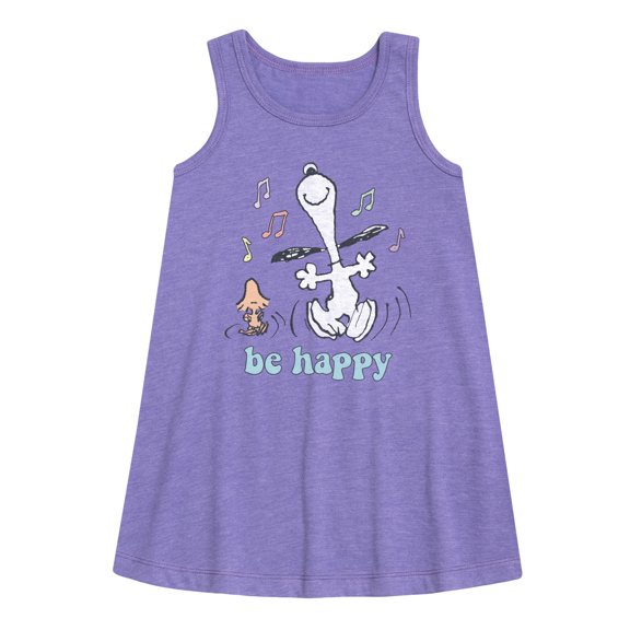 Peanuts - Be Happy Snoopy And Woodstock - Toddler & Youth Girls A-line Dress