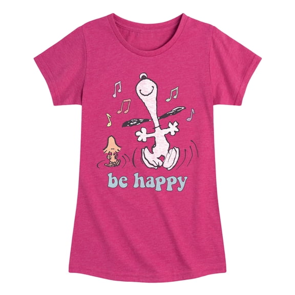 Peanuts - Be Happy Snoopy And Woodstock - Toddler & Youth Girls Short Sleeve Graphic T-Shirt