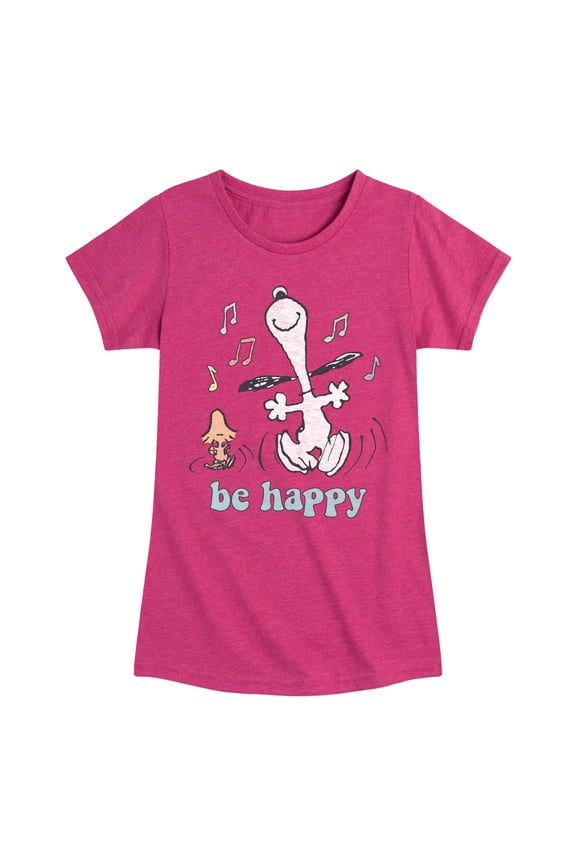- Be Happy Snoopy And Woodstock - Toddler & Youth Girls Short Sleeve Graphic T-Shirt