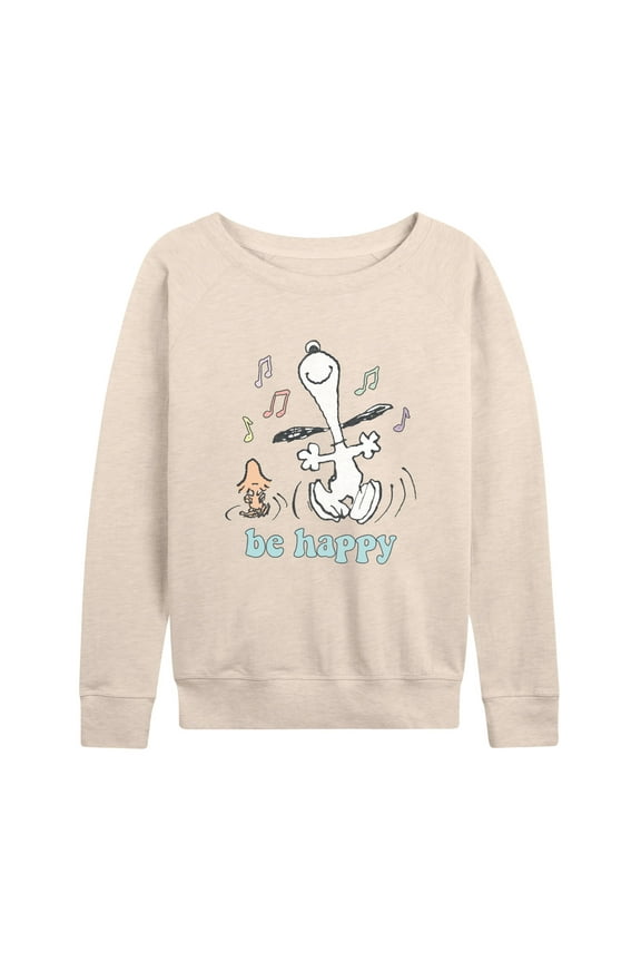 - Be Happy Snoopy And Woodstock - Women's Lightweight French Terry Long Sleeve Shirt