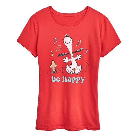 Peanuts - Be Happy Snoopy And Woodstock - Women's Short Sleeve Graphic T-Shirt