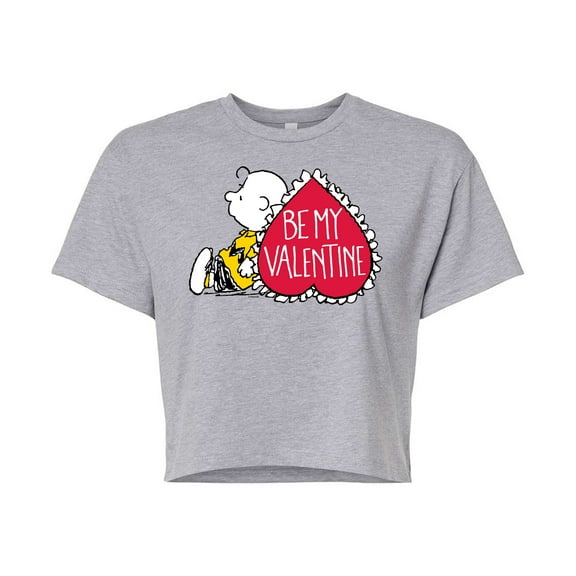 Peanuts - Be My Valentine - Charlie Brown Heart - Juniors Cropped Cotton Blend T - Shirt