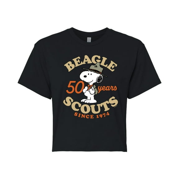 Peanuts - Beagle Scout 50 Yr Badge - Juniors Cropped Cotton Blend T-Shirt