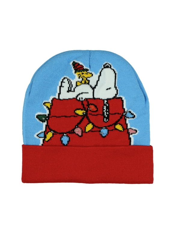 Beanie Adult Snoopy and Woodstock Christmas Cuff Knit Light Up Hat