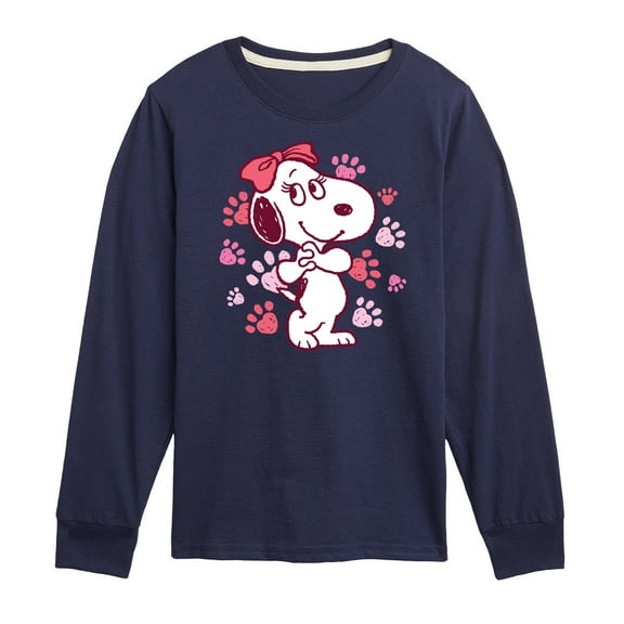 Peanuts - Belle Multi Color Paw Prints - Toddler And Youth Long Sleeve Graphic T-Shirt