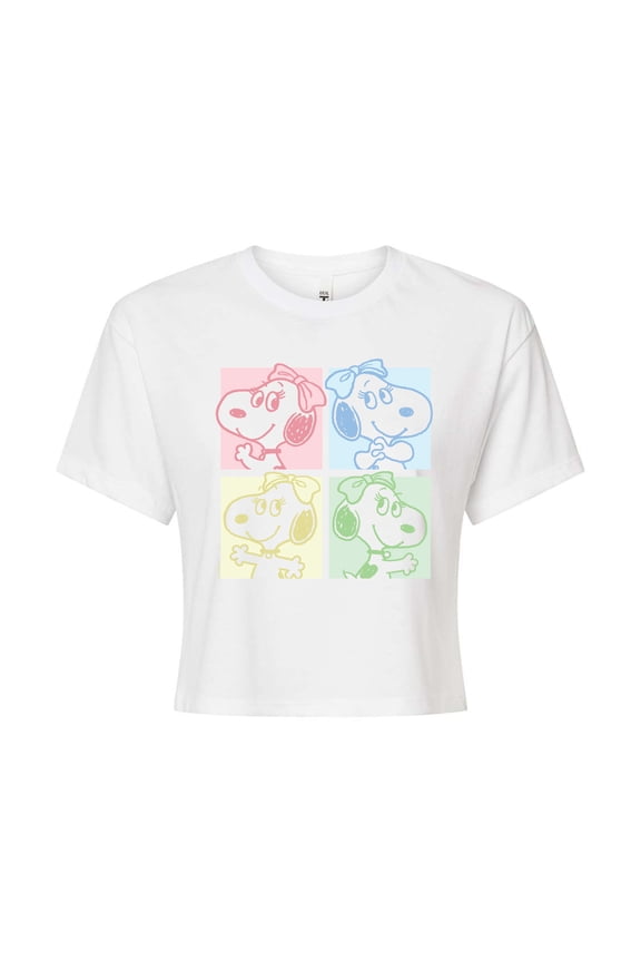 - Belle Pastel Grid Juniors Cropped Graphic T-Shirt