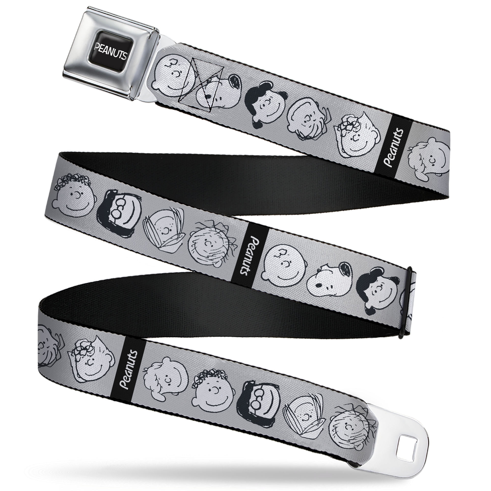 Peanuts Belt, Seatbelt Buckle Belt, Peanuts Gang Expressions Gray Black ...
