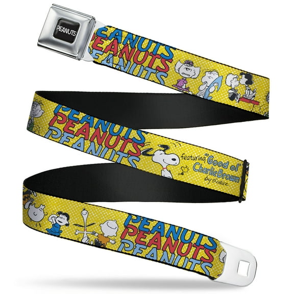 Peanuts Belt, Seatbelt Buckle Belt, Peanuts Gang Featuring Good Ol Charlie Brown Poses Yellow, 30 to 44 Inches