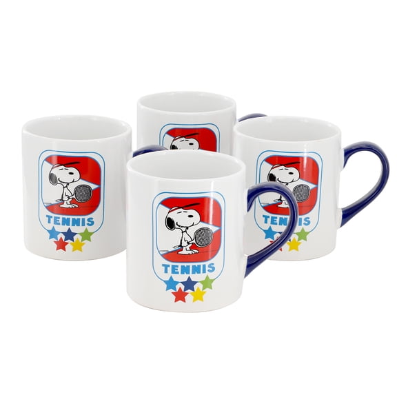 Peanuts Best In Sports Tennis 4 Piece 19 Ounce Stoneware Mug Set