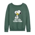 thumbnail image 1 of Peanuts - Better Together Women's Lightweight French Terry Wide Neck Long Sleeve Graphic Shirt, 1 of 5