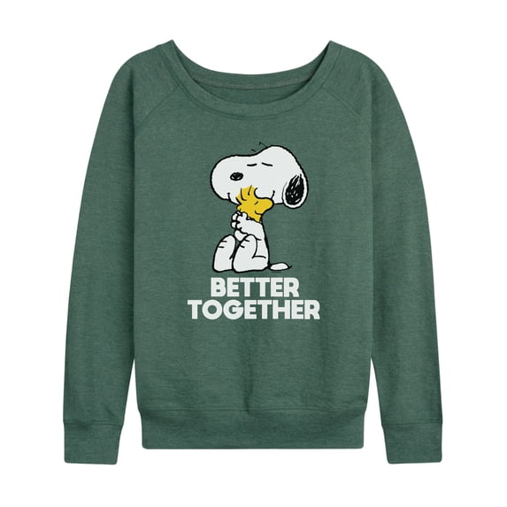 Peanuts - Better Together Women's Lightweight French Terry Wide Neck Long Sleeve Graphic Shirt