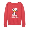 thumbnail image 1 of Peanuts - Better Together Women's Lightweight French Terry Wide Neck Long Sleeve Graphic Shirt, 1 of 4