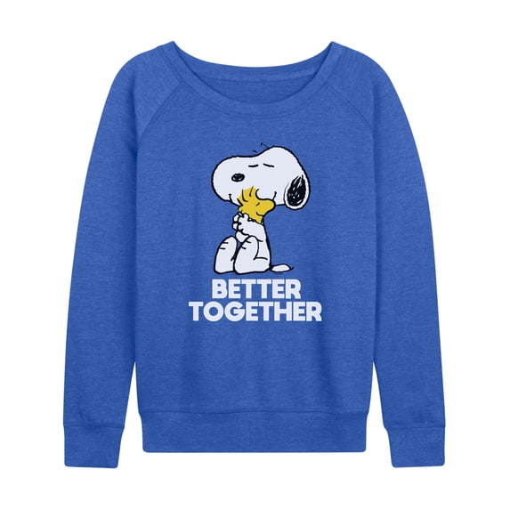Peanuts - Better Together Women's Lightweight French Terry Wide Neck Long Sleeve Graphic Shirt