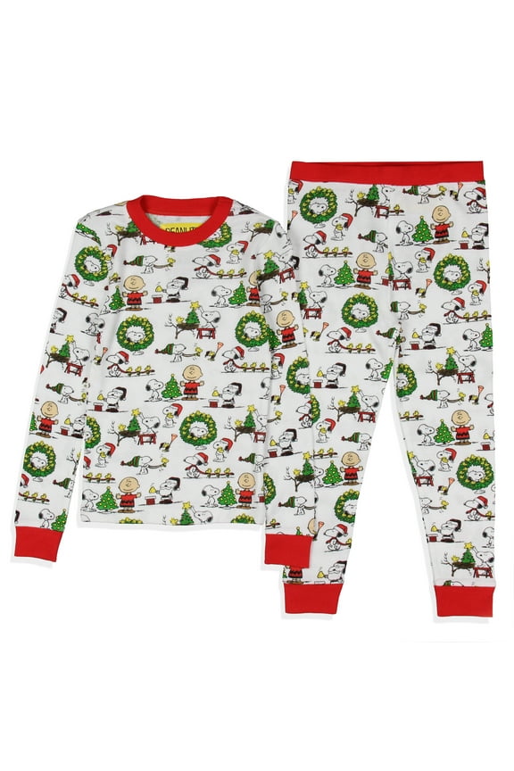 Peanuts Christmas Santa Snoopy Charlie Brown Characters Matching Family Holiday Tight-Fit 2PC Pajama Set