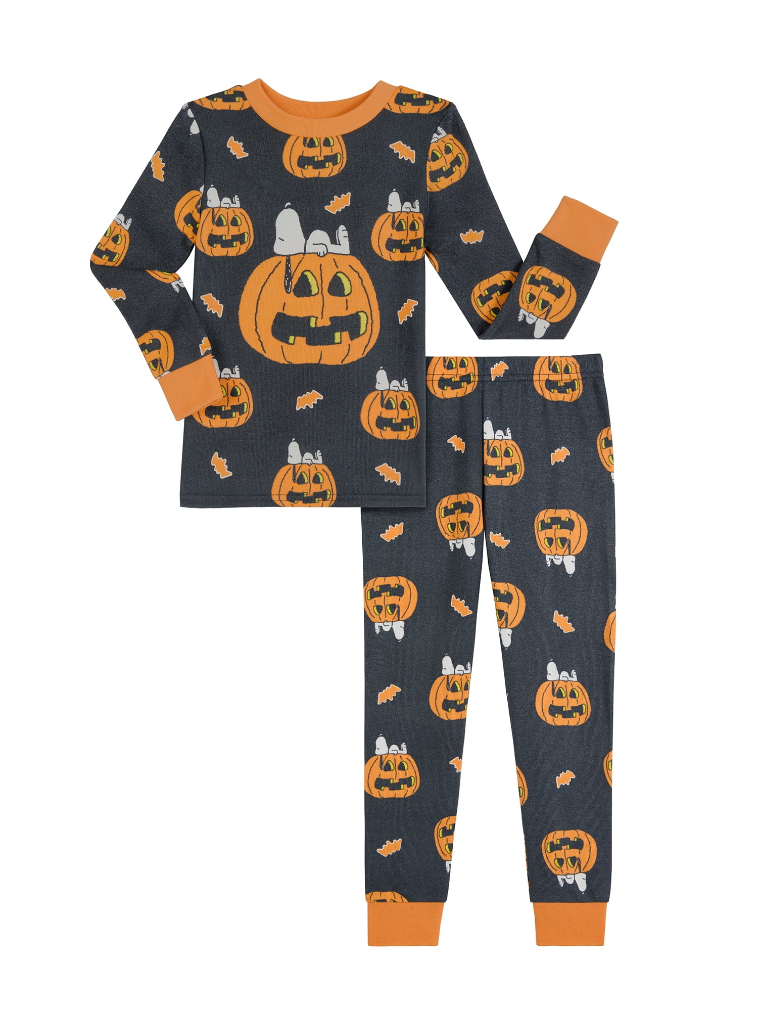 Peanuts Boys Halloween Snug Fit Long Sleeve Top and Sleep Pants Pajama Set, 2-Piece, Sizes 4-12