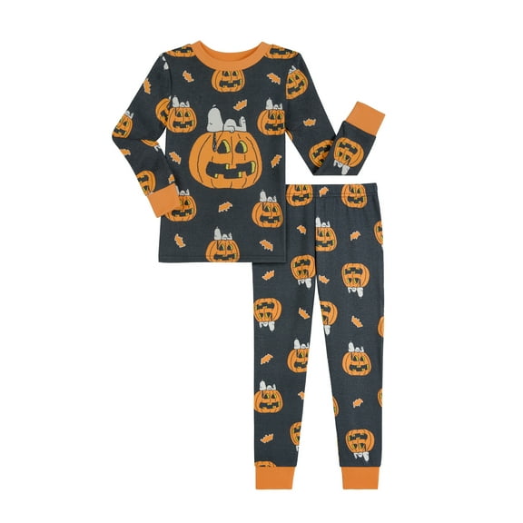 Peanuts Boys Halloween Snug Fit Long Sleeve Top and Sleep Pants Pajama Set, 2-Piece, Sizes 4-12