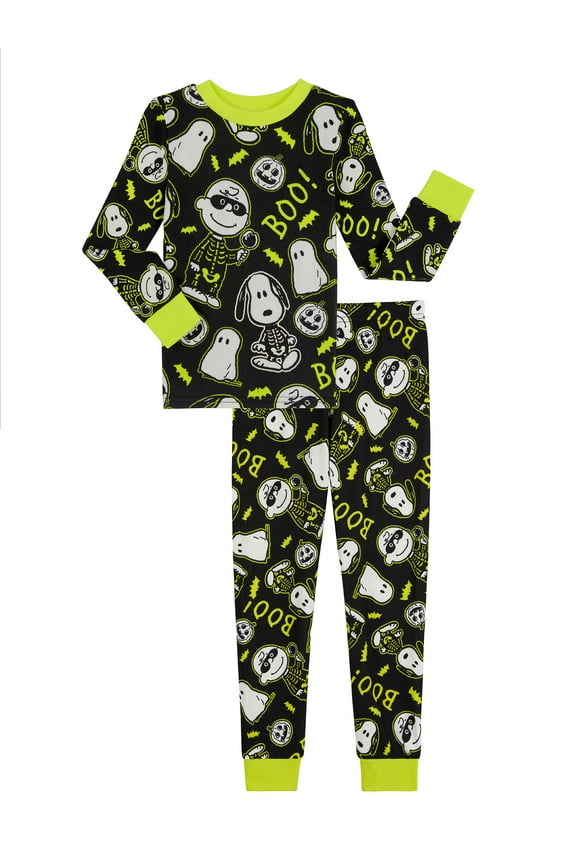 Peanuts Boys Halloween Snug Fit Long Sleeve Top and Sleep Pants Pajama Set, 2-Piece, Sizes 4-12