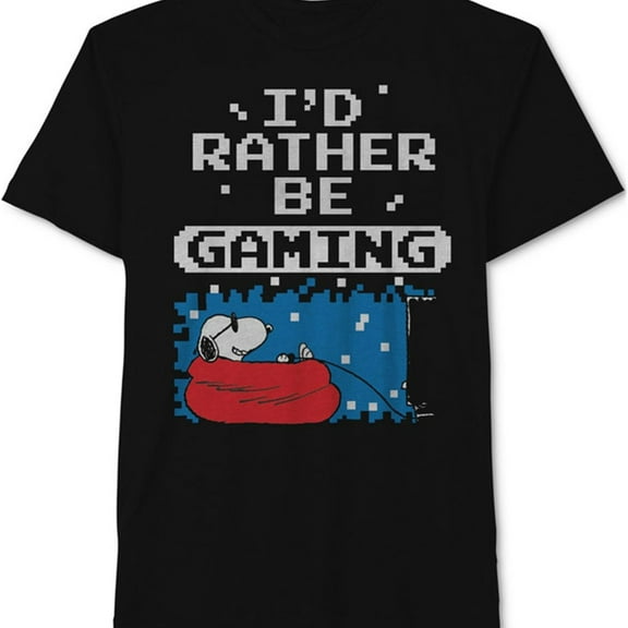 Peanuts Boys I'd Rather be Gaming Graphic T-Shirt, Black, Little Kids (4-7), XXS (4)