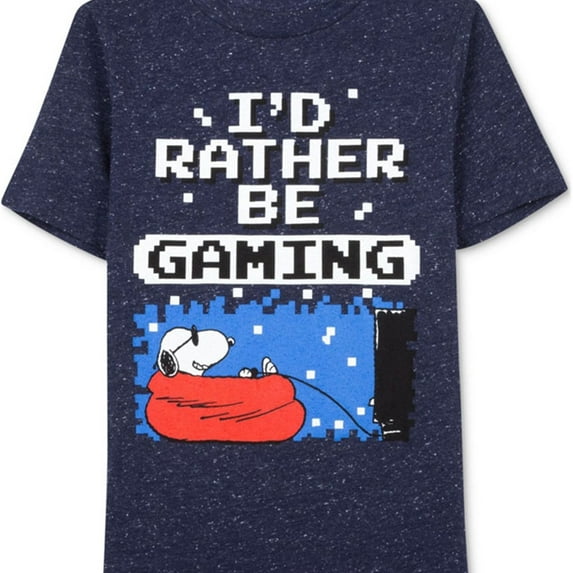Peanuts Boys I'd Rather be Gaming Graphic T-Shirt, Blue, Little Kids (4-7), XXS (4)