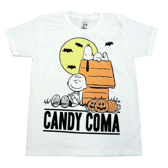 Peanuts Boys White Candy Coma Halloween T-Shirt with Snoopy & Charlie Brown XS