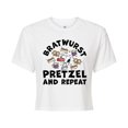 thumbnail image 1 of Peanuts - Bratwurst Pretzel And Repeat Snoopy - Juniors Cropped Cotton Blend T-Shirt, 1 of 6