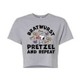 thumbnail image 1 of Peanuts - Bratwurst Pretzel And Repeat Snoopy - Juniors Cropped Cotton Blend T-Shirt, 1 of 6