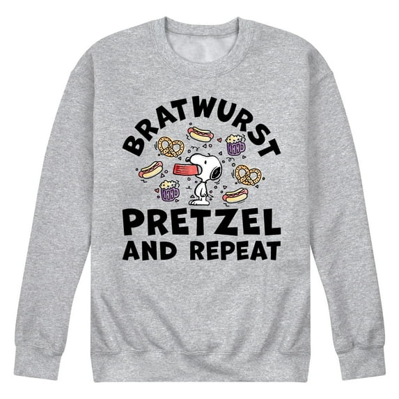 Peanuts - Bratwurst Pretzel And Repeat Snoopy - Men's Crew Neck Fleece Pullover