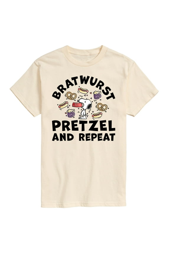 - Bratwurst Pretzel And Repeat Snoopy - Men's Short Sleeve Graphic T-Shirt